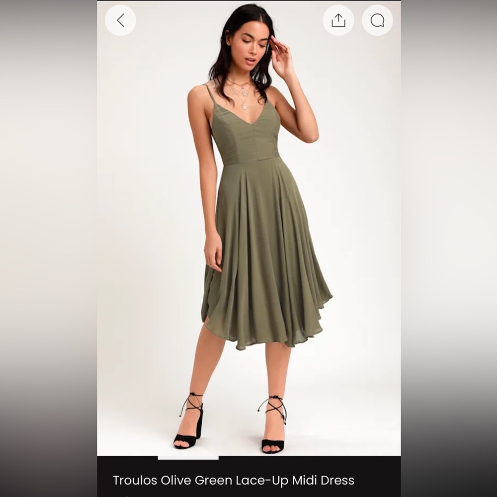 Troulos Olive Green Lace-Up Midi Dress